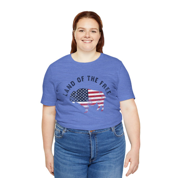 Land of the Free Graphic Tee - Unisex American Flag Buffalo T-Shirt