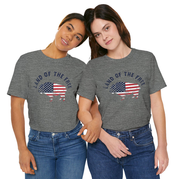 Land of the Free Graphic Tee - Unisex American Flag Buffalo T-Shirt