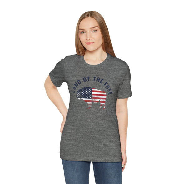 Land of the Free Graphic Tee - Unisex American Flag Buffalo T-Shirt