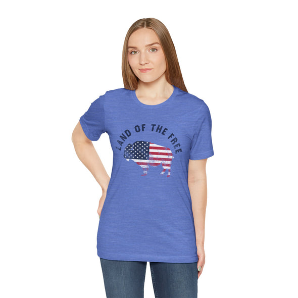 Land of the Free Graphic Tee - Unisex American Flag Buffalo T-Shirt