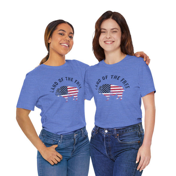 Land of the Free Graphic Tee - Unisex American Flag Buffalo T-Shirt
