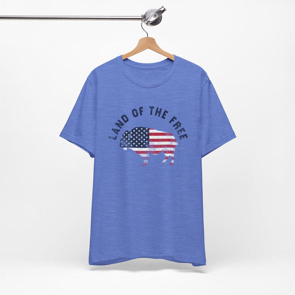 Land of the Free Graphic Tee - Unisex American Flag Buffalo T-Shirt