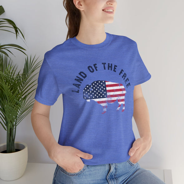 Land of the Free Graphic Tee - Unisex American Flag Buffalo T-Shirt