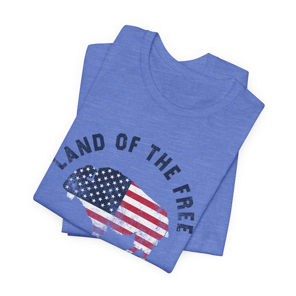 Land of the Free Graphic Tee - Unisex American Flag Buffalo T-Shirt
