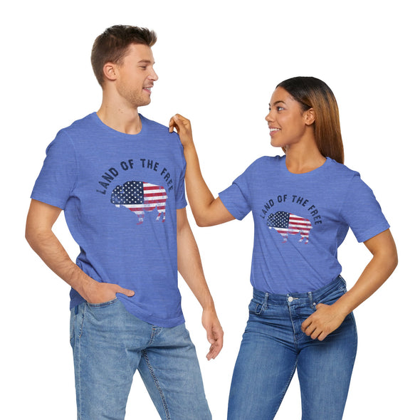 Land of the Free Graphic Tee - Unisex American Flag Buffalo T-Shirt