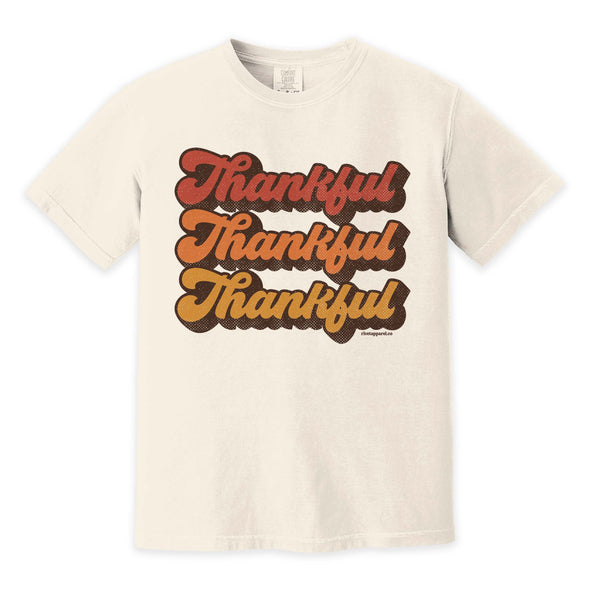 Adult Thankful Tee. Printed on a relaxed unisex fit, garment dyed Comfort Colors tee for that vintage, lived in feel (100% ring-spun cotton).