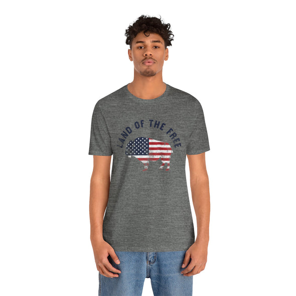 Land of the Free Graphic Tee - Unisex American Flag Buffalo T-Shirt