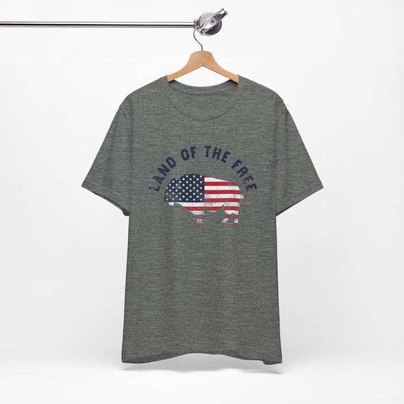 Land of the Free Graphic Tee - Unisex American Flag Buffalo T-Shirt