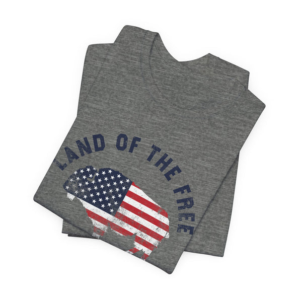 Land of the Free Graphic Tee - Unisex American Flag Buffalo T-Shirt