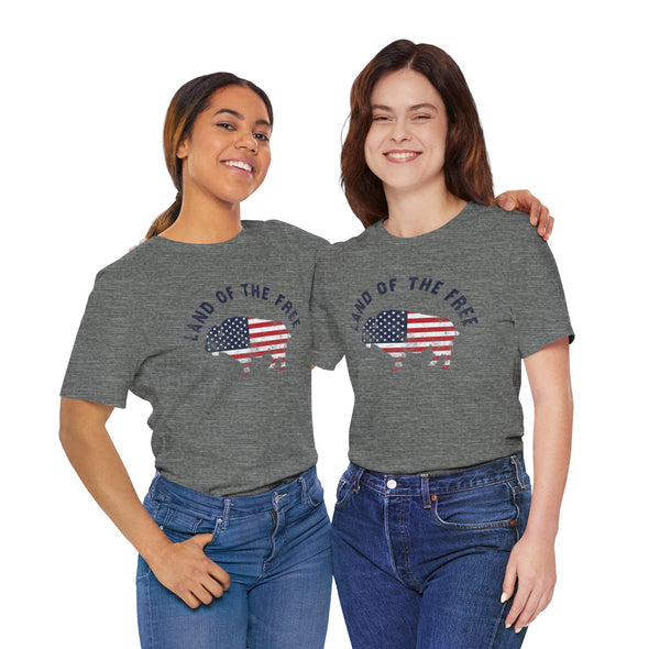 Land of the Free Graphic Tee - Unisex American Flag Buffalo T-Shirt