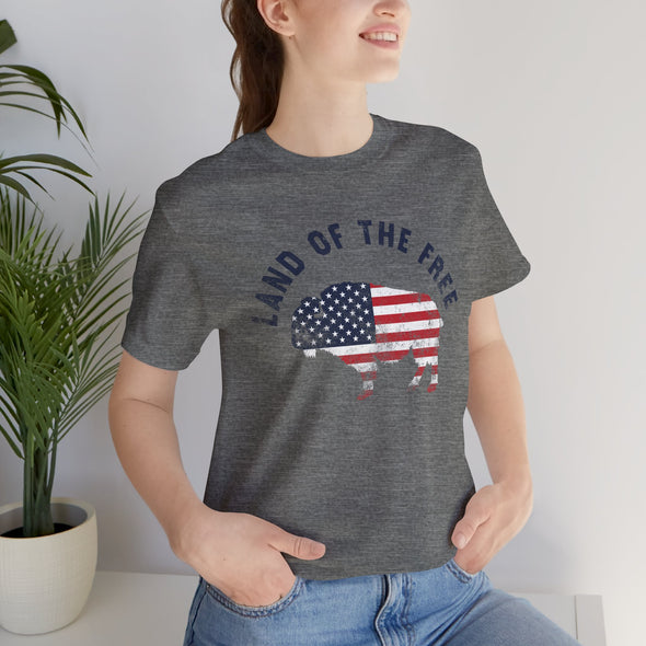 Land of the Free Graphic Tee - Unisex American Flag Buffalo T-Shirt