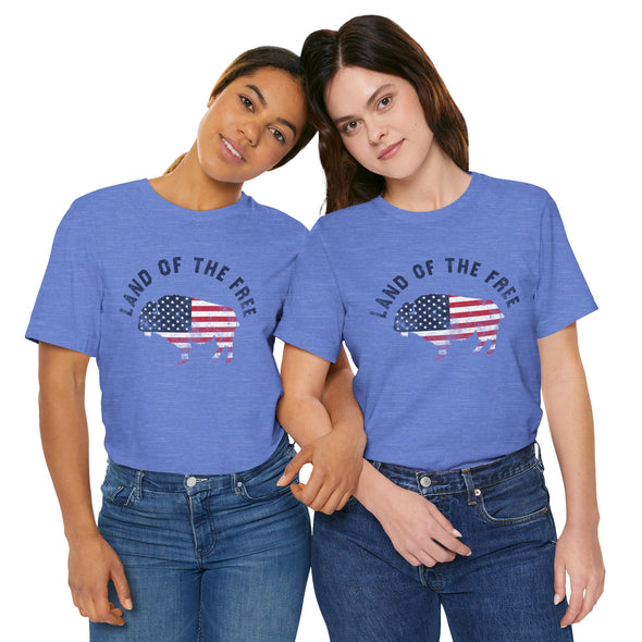 Land of the Free Graphic Tee - Unisex American Flag Buffalo T-Shirt
