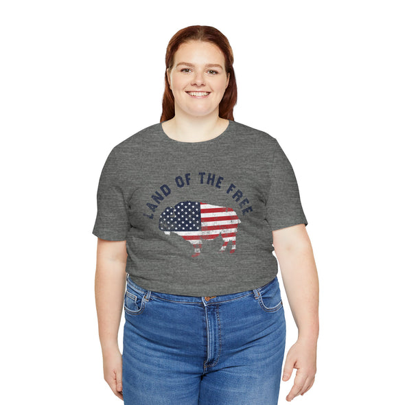 Land of the Free Graphic Tee - Unisex American Flag Buffalo T-Shirt