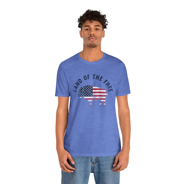 Land of the Free Graphic Tee - Unisex American Flag Buffalo T-Shirt